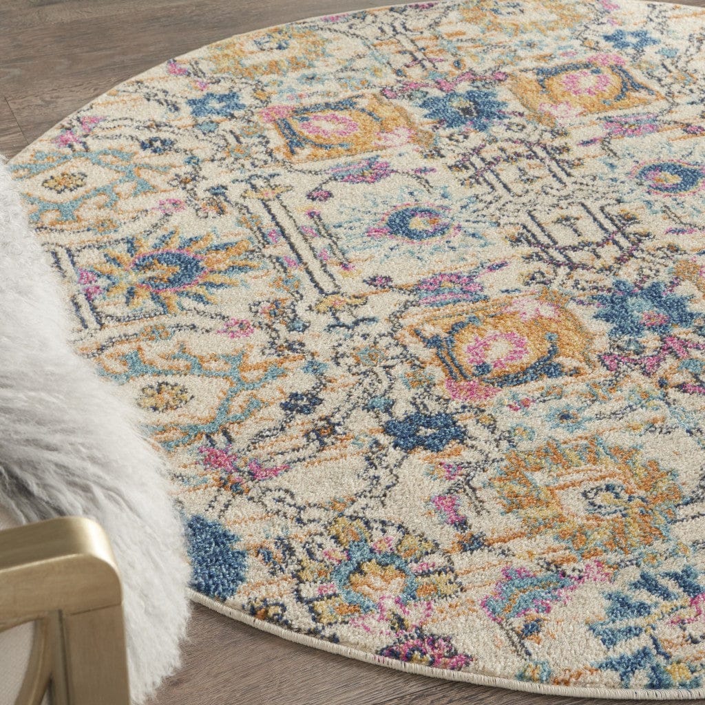 2’ X 3’ Ivory And Multicolor Floral Buds Scatter Rug