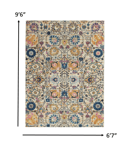 2’ X 3’ Ivory And Multicolor Floral Buds Scatter Rug