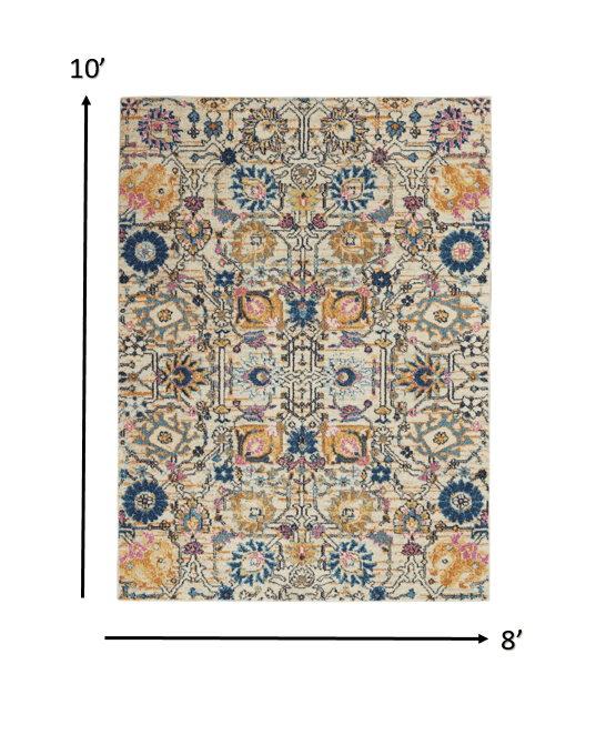 2’ X 3’ Ivory And Multicolor Floral Buds Scatter Rug