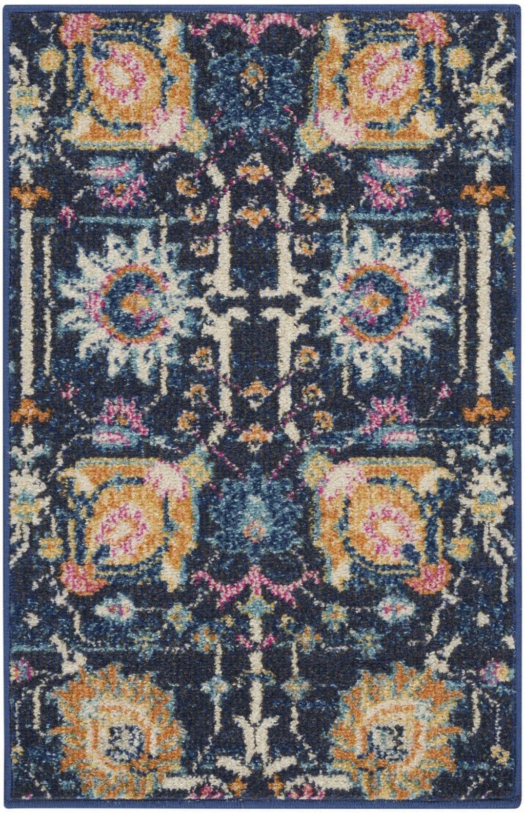 2’ X 3’ Navy Blue Floral Buds Scatter Rug
