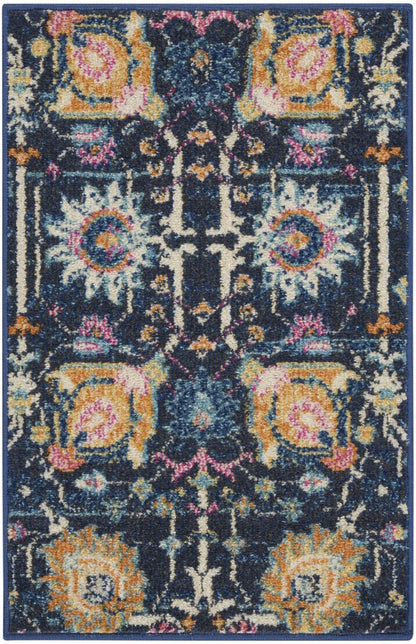 2’ X 3’ Navy Blue Floral Buds Scatter Rug