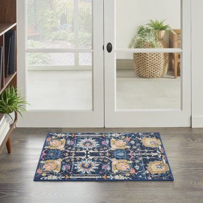 2’ X 3’ Navy Blue Floral Buds Scatter Rug
