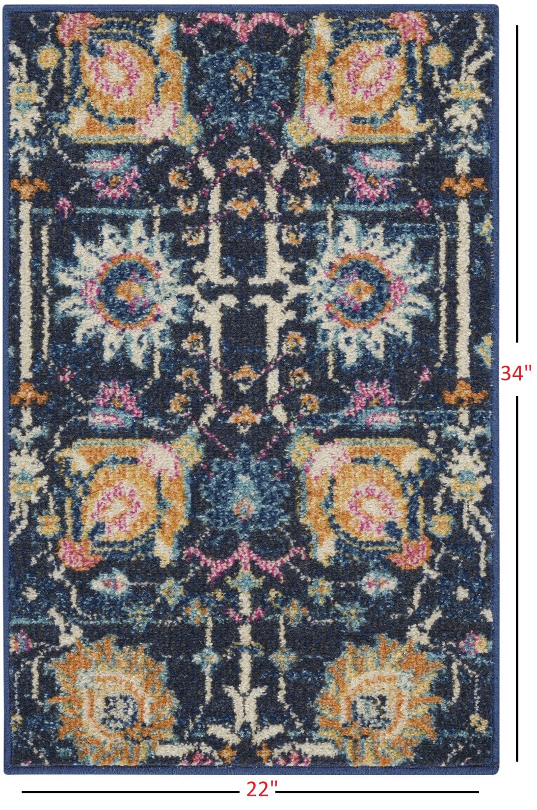 2’ X 3’ Navy Blue Floral Buds Scatter Rug
