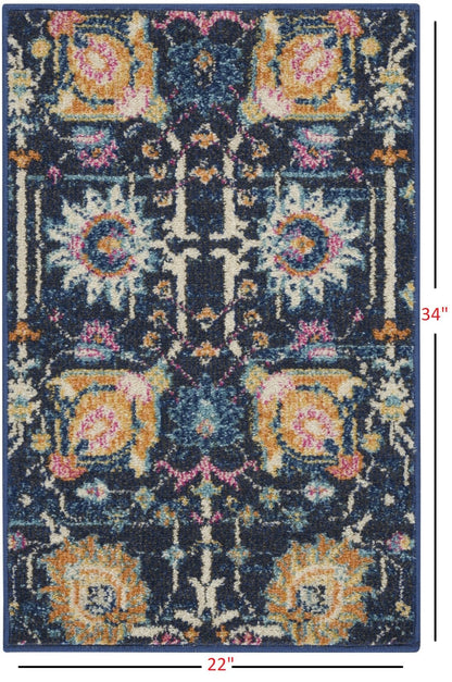 2’ X 3’ Navy Blue Floral Buds Scatter Rug