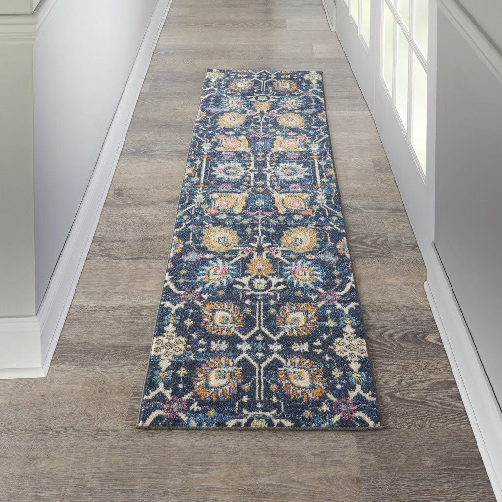 2’ X 3’ Navy Blue Floral Buds Scatter Rug