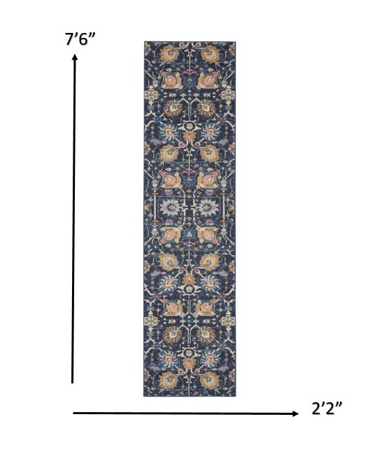 2’ X 3’ Navy Blue Floral Buds Scatter Rug