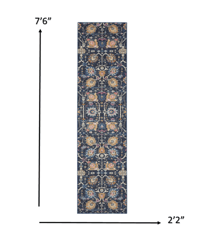 2’ X 3’ Navy Blue Floral Buds Scatter Rug