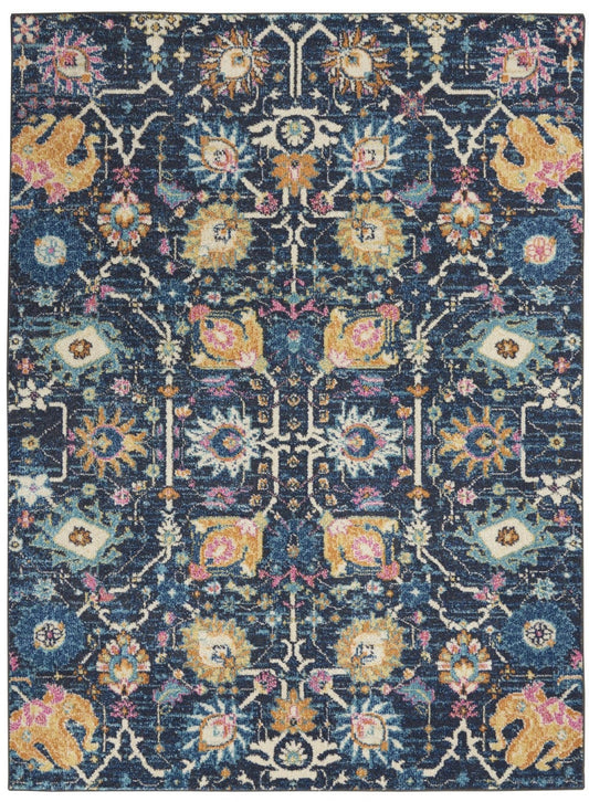 4’ X 6’ Navy Blue Floral Buds Area Rug