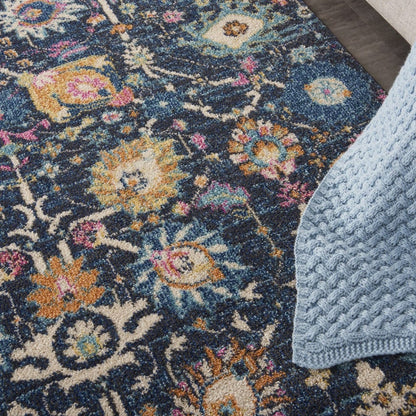 4’ X 6’ Navy Blue Floral Buds Area Rug