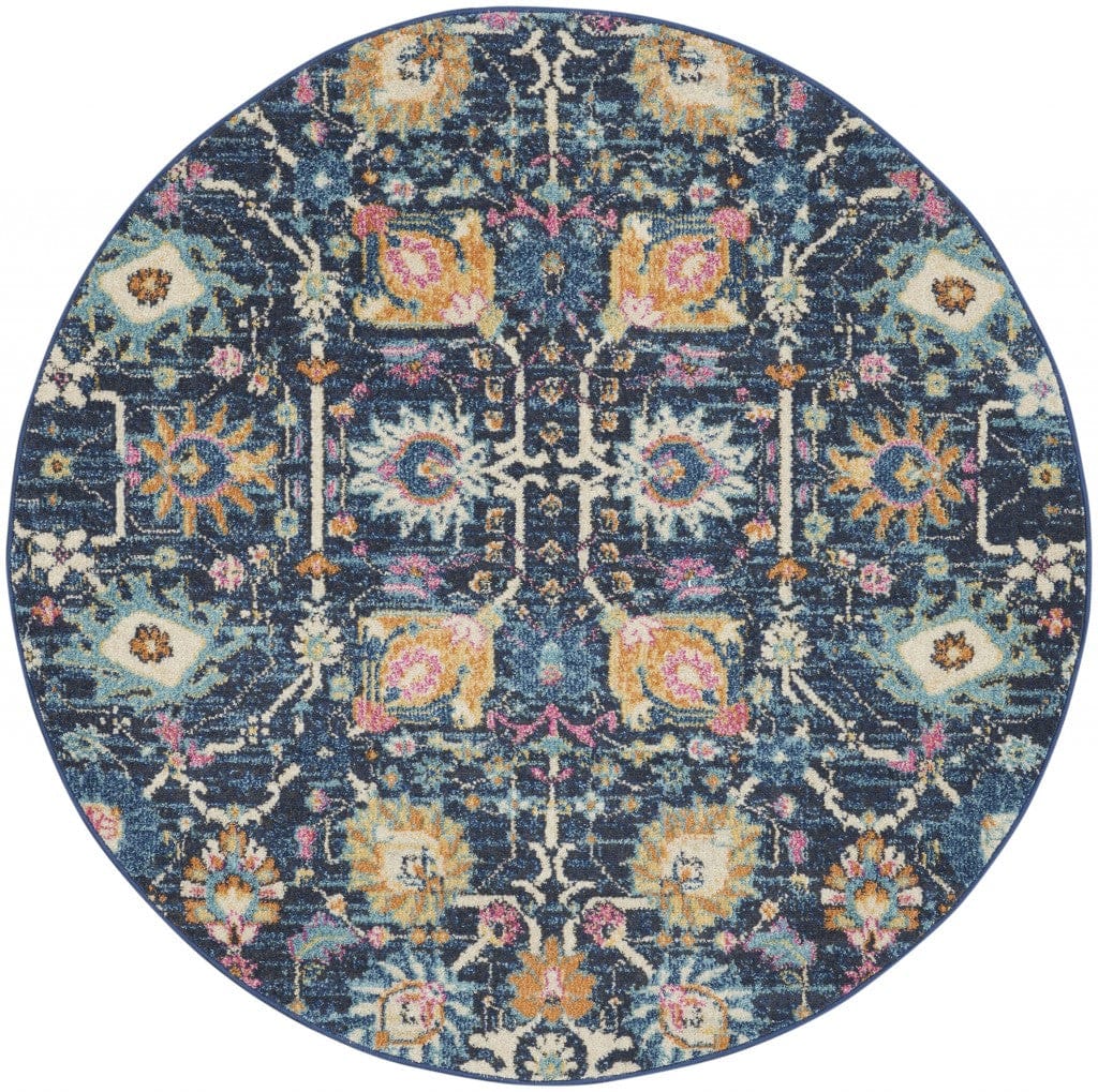 2’ X 3’ Navy Blue Floral Buds Scatter Rug
