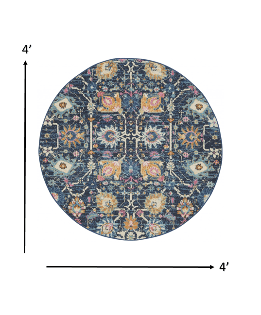 2’ X 3’ Navy Blue Floral Buds Scatter Rug