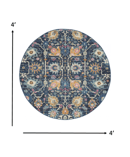 2’ X 3’ Navy Blue Floral Buds Scatter Rug