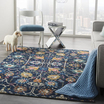 2’ X 3’ Navy Blue Floral Buds Scatter Rug