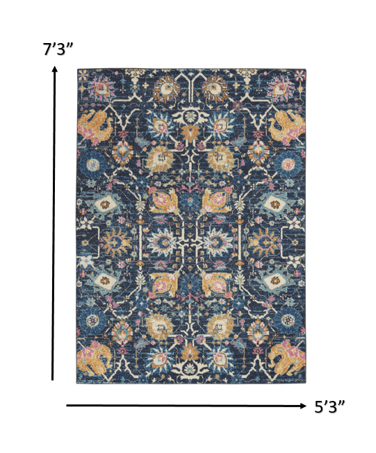 2’ X 3’ Navy Blue Floral Buds Scatter Rug