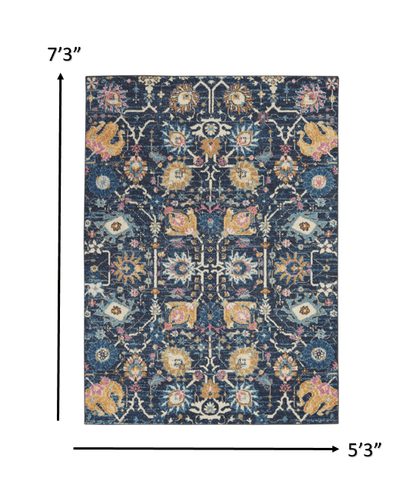 2’ X 3’ Navy Blue Floral Buds Scatter Rug