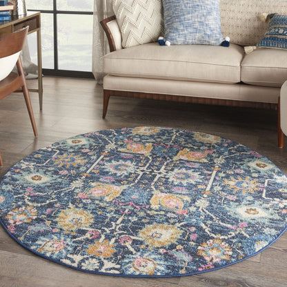 2’ X 3’ Navy Blue Floral Buds Scatter Rug