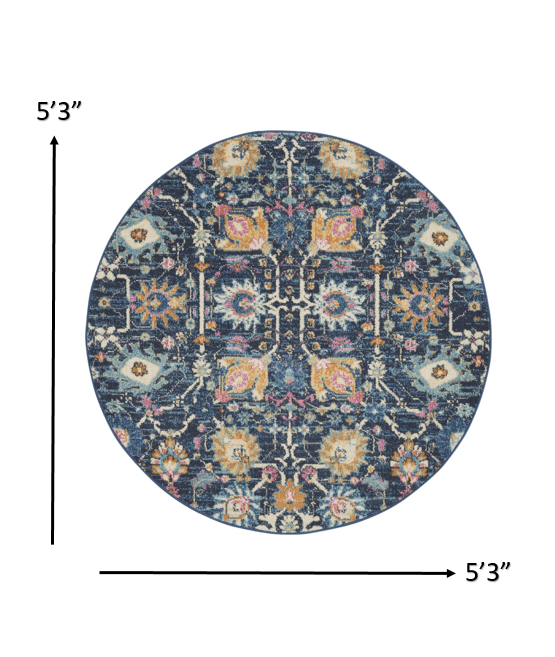 2’ X 3’ Navy Blue Floral Buds Scatter Rug