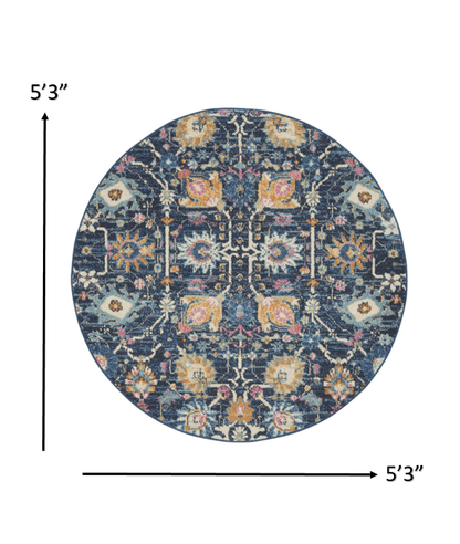 2’ X 3’ Navy Blue Floral Buds Scatter Rug
