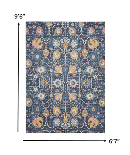 2’ X 3’ Navy Blue Floral Buds Scatter Rug