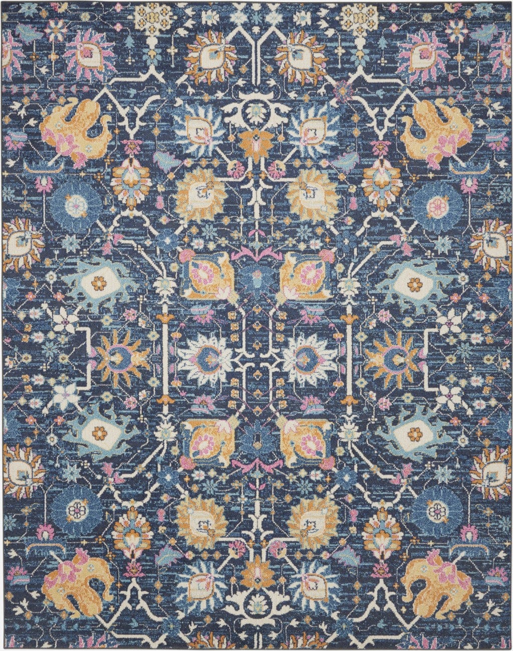 2’ X 3’ Navy Blue Floral Buds Scatter Rug