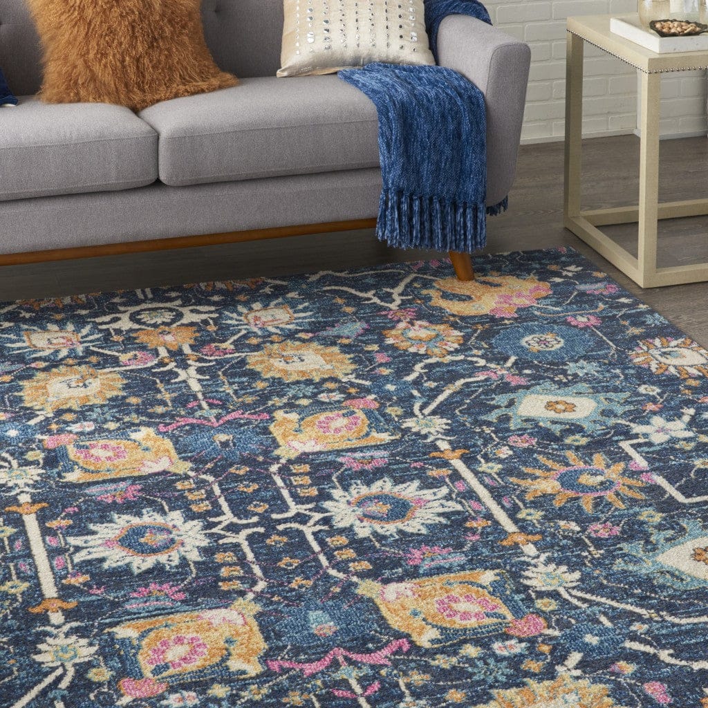 2’ X 3’ Navy Blue Floral Buds Scatter Rug
