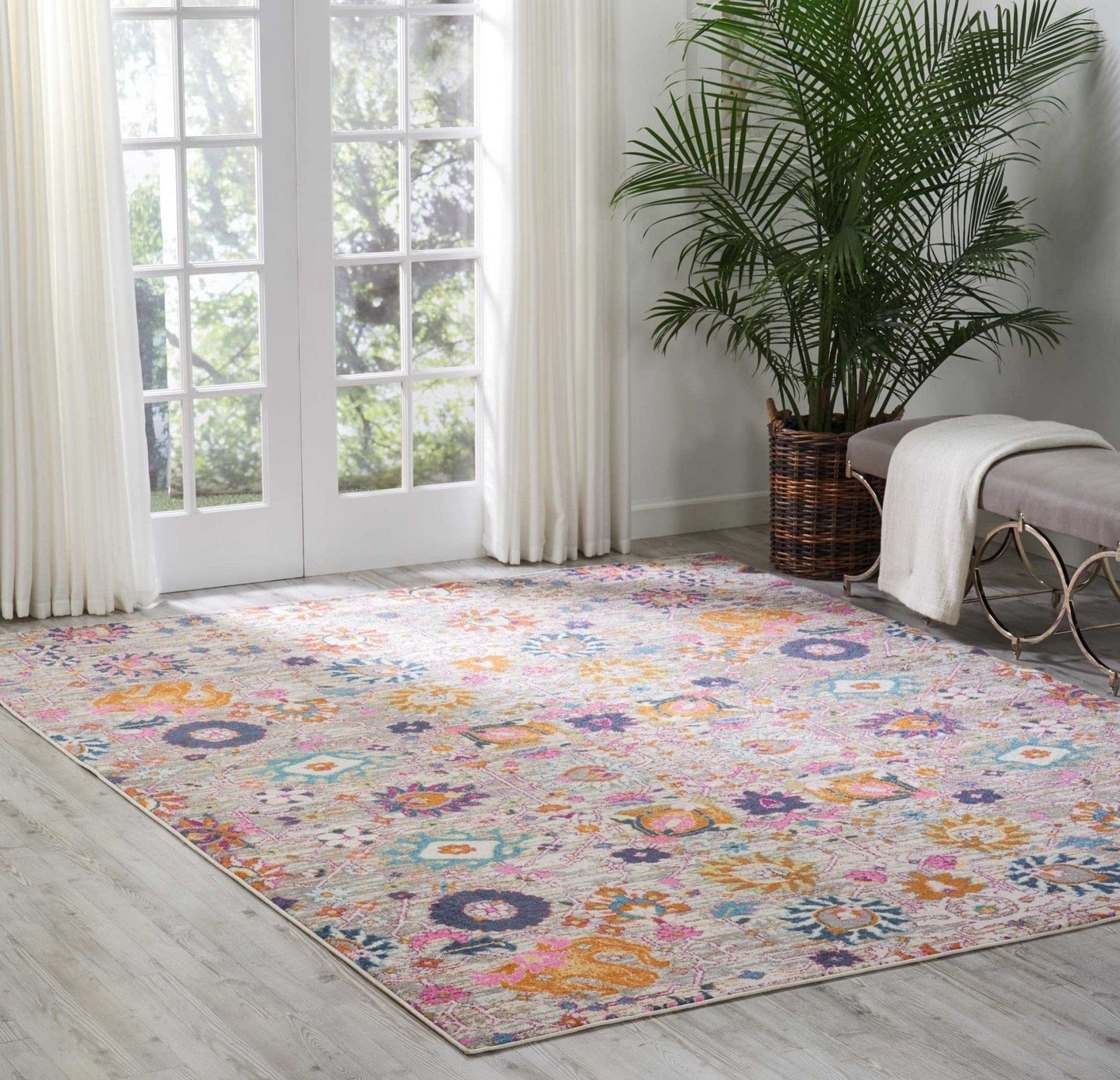 2’ X 3’ Gray And Pink Distressed Scatter Rug