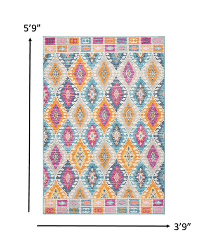 4’ X 6’ Multicolor Ogee Pattern Area Rug