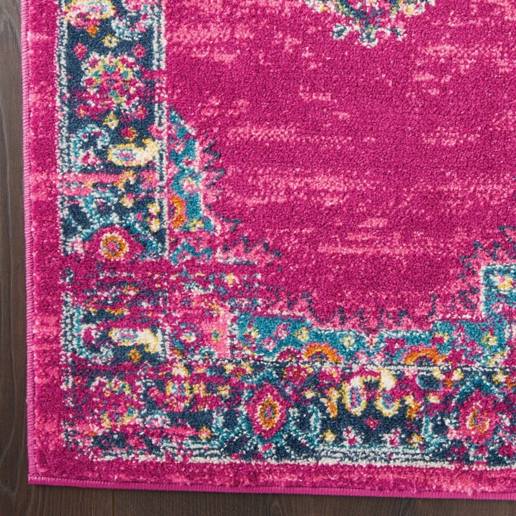 2’ X 10’ Fuchsia And Blue Distressed Runner Rug