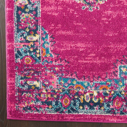 2’ X 10’ Fuchsia And Blue Distressed Runner Rug