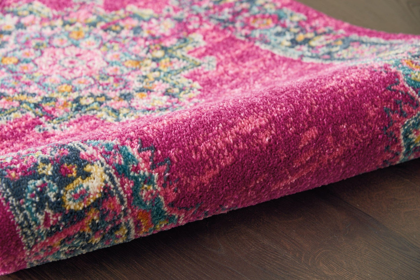 2’ X 10’ Fuchsia And Blue Distressed Runner Rug