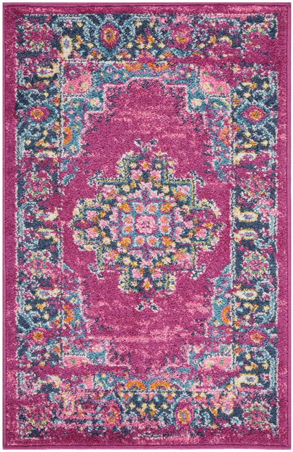 2’ X 10’ Fuchsia And Blue Distressed Runner Rug
