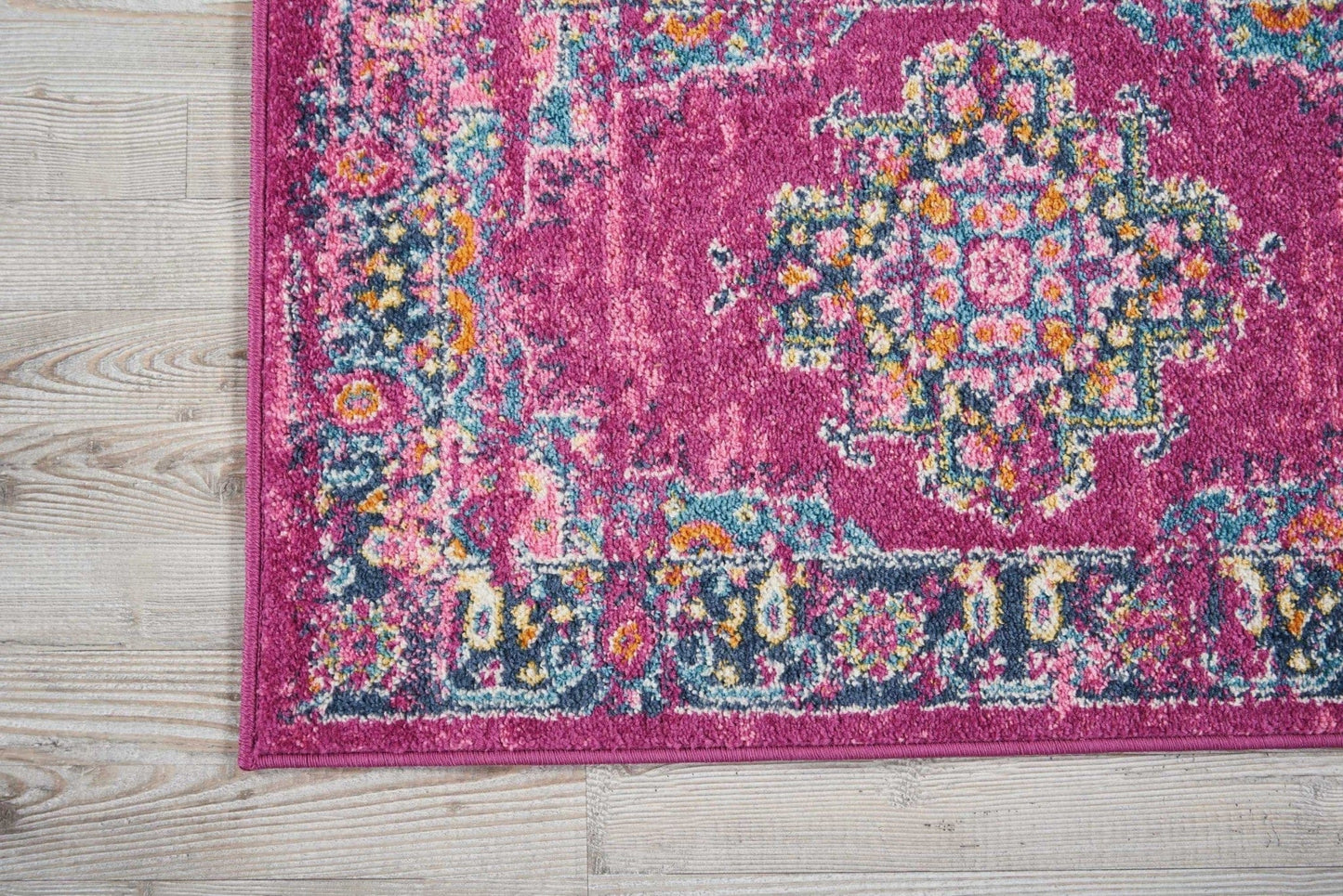 2’ X 10’ Fuchsia And Blue Distressed Runner Rug