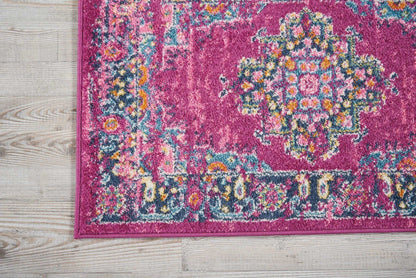 2’ X 10’ Fuchsia And Blue Distressed Runner Rug