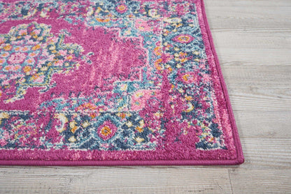 2’ X 10’ Fuchsia And Blue Distressed Runner Rug