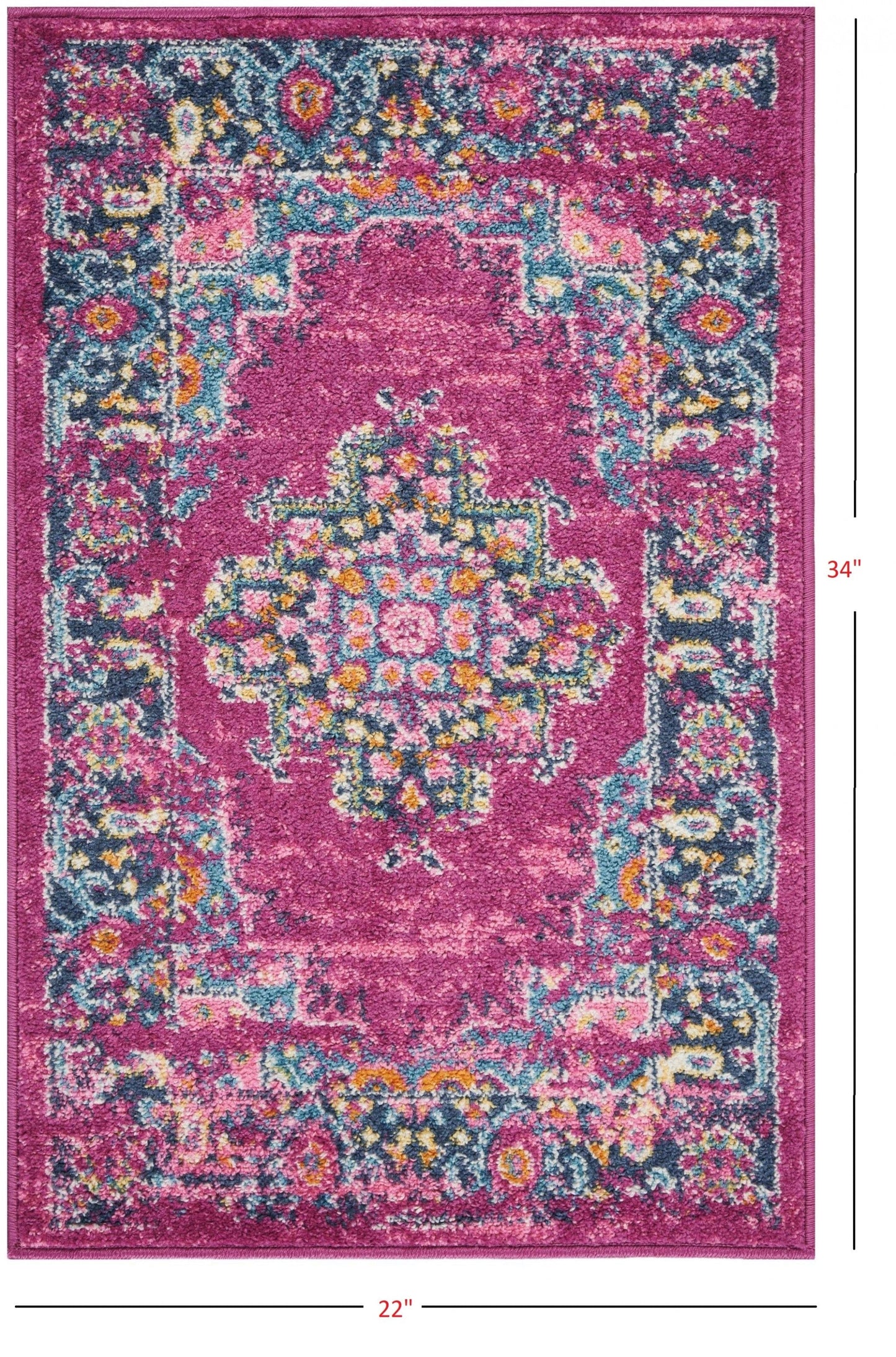 2’ X 10’ Fuchsia And Blue Distressed Runner Rug