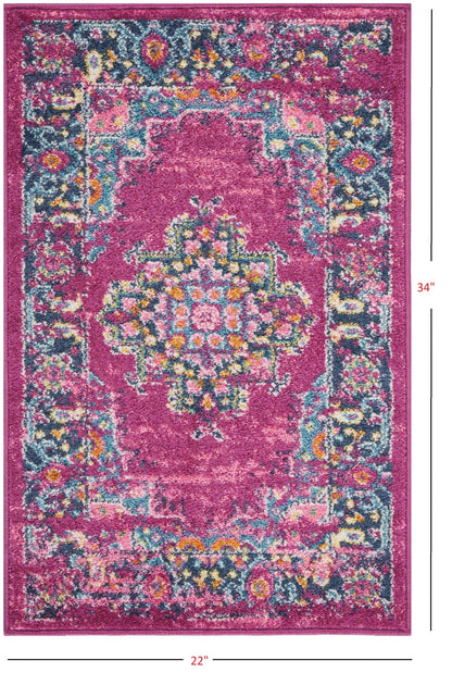 2’ X 10’ Fuchsia And Blue Distressed Runner Rug