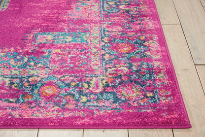 2’ X 10’ Fuchsia And Blue Distressed Runner Rug