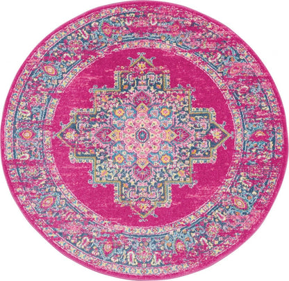 2’ X 10’ Fuchsia And Blue Distressed Runner Rug