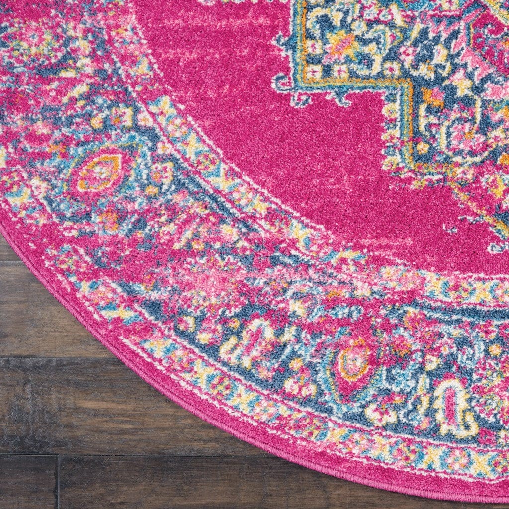 2’ X 10’ Fuchsia And Blue Distressed Runner Rug