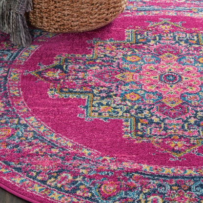 2’ X 10’ Fuchsia And Blue Distressed Runner Rug
