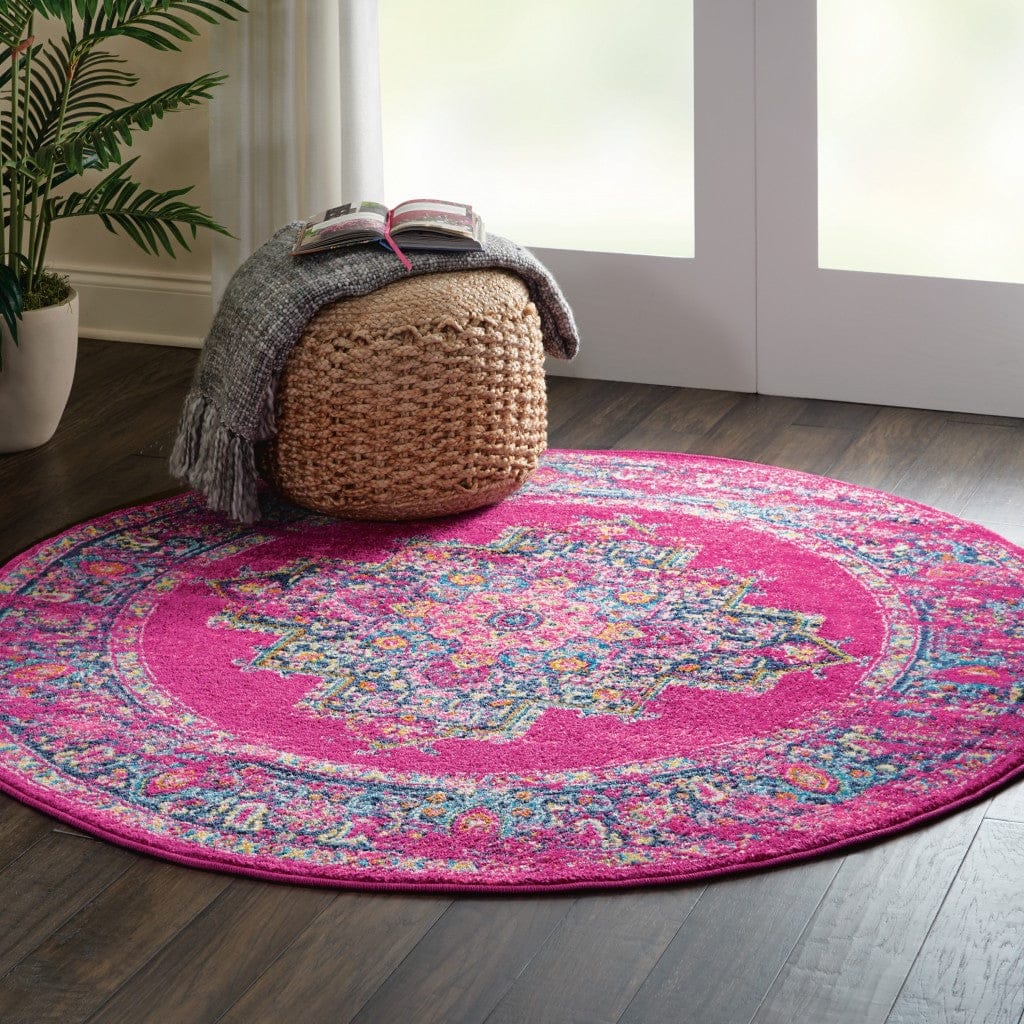 2’ X 10’ Fuchsia And Blue Distressed Runner Rug