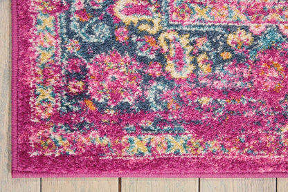 2’ X 10’ Fuchsia And Blue Distressed Runner Rug