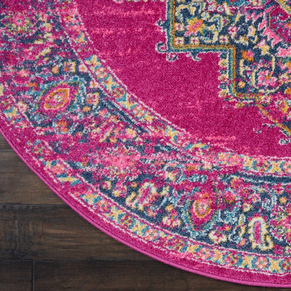 2’ X 10’ Fuchsia And Blue Distressed Runner Rug