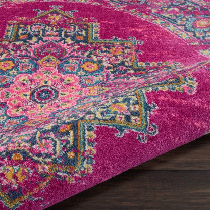 2’ X 10’ Fuchsia And Blue Distressed Runner Rug