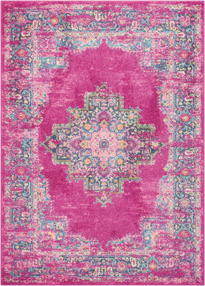 2’ X 10’ Fuchsia And Blue Distressed Runner Rug