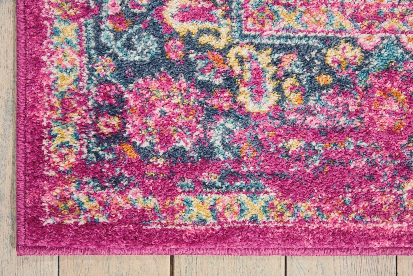 2’ X 10’ Fuchsia And Blue Distressed Runner Rug