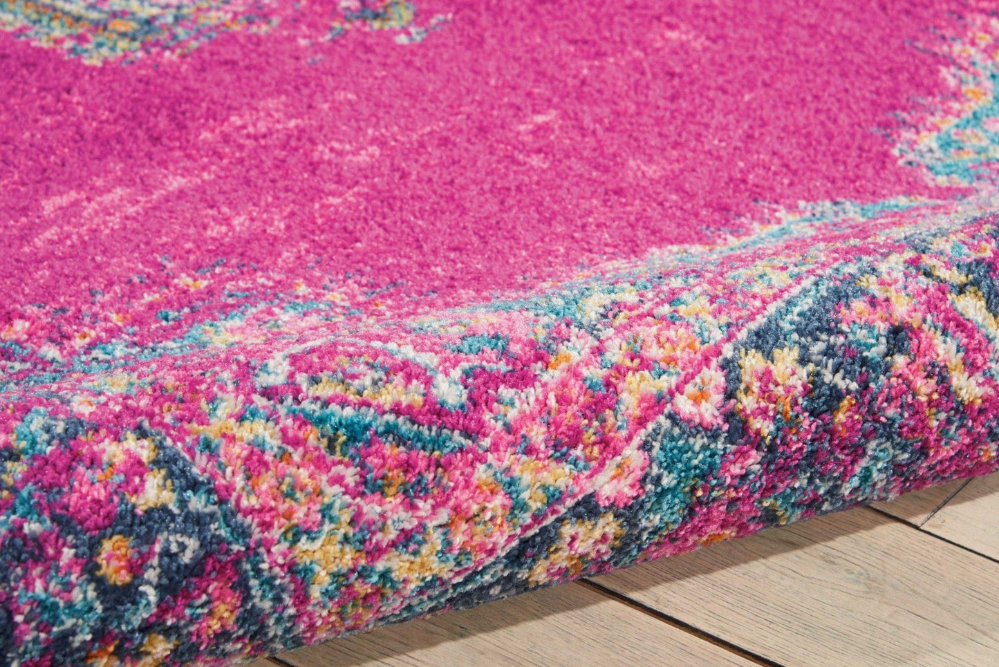 2’ X 10’ Fuchsia And Blue Distressed Runner Rug