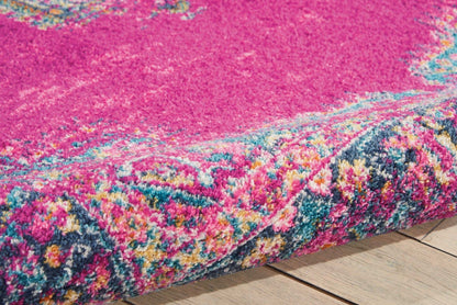 2’ X 10’ Fuchsia And Blue Distressed Runner Rug