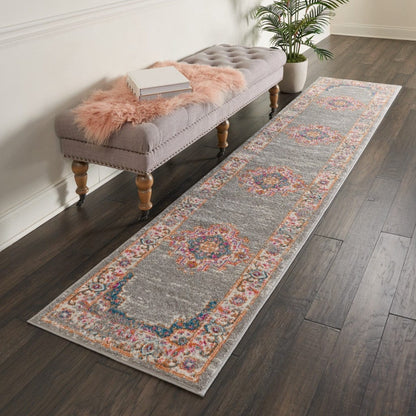 2’ X 10’ Gray And Gold Medallion Runner Rug