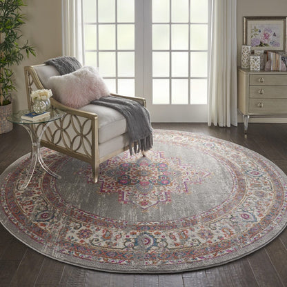 4’ Round Gray And Gold Medallion Area Rug
